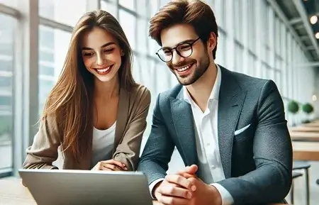 deux personnes satisfaites qui regardent un ordianteur